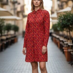 Free People Dress Womens 8 Red Floral Boho Romantic Feminine Cottage Twee Retro